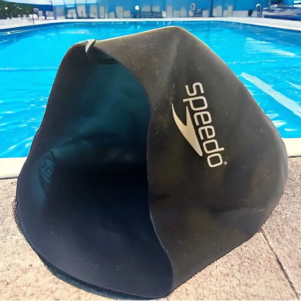 SPEEDO Vintage Swim Cap STRAPLESS Black Logo New Old Stock